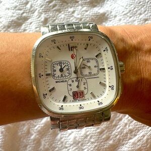 Michele large silver chronograph watch